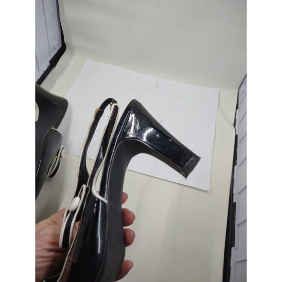 Impo Way Black and White Faux Leather Slingback Peep Toes Heels Women's Size 6M - Picture 8 of 13